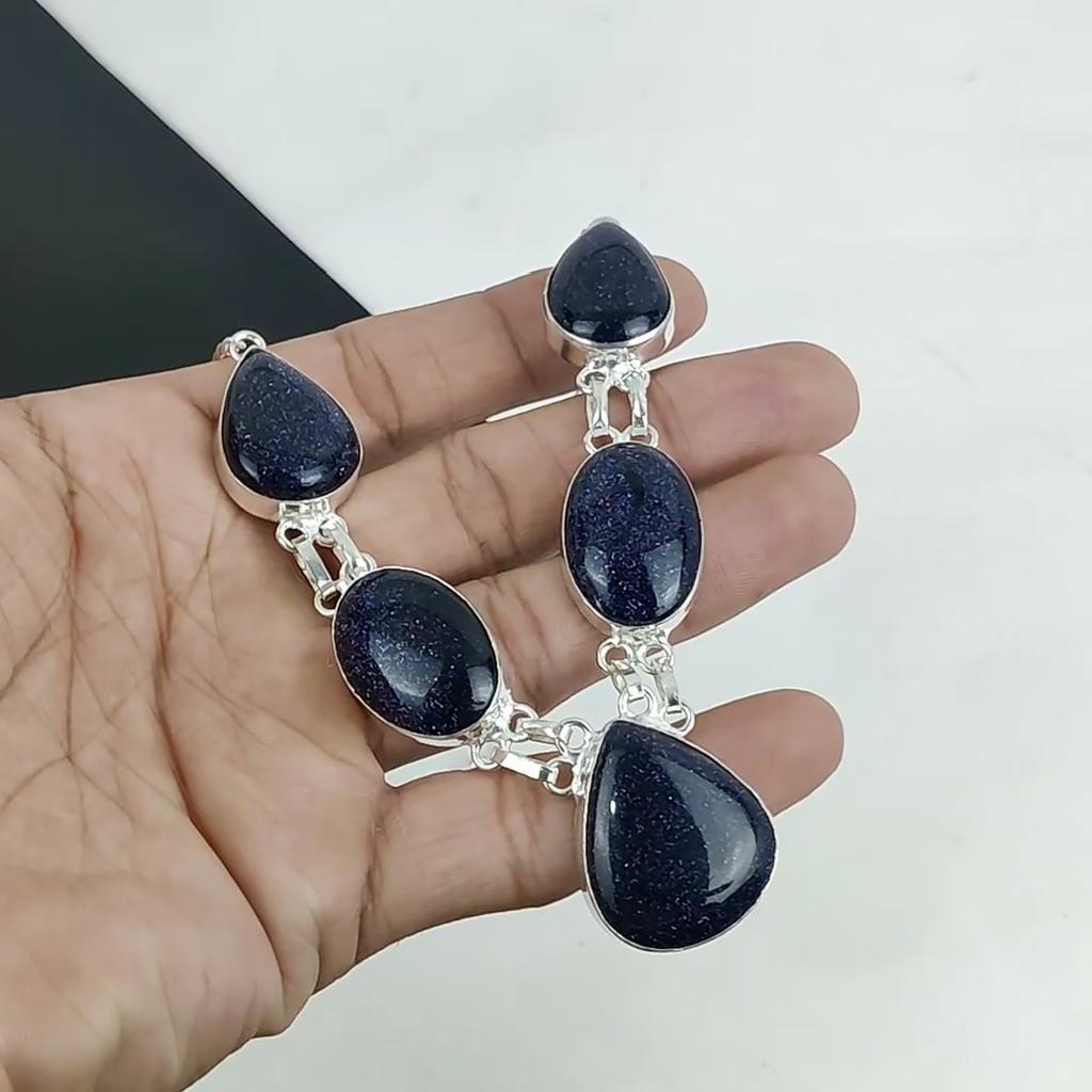 Изящное колье из драгоценных камней Blue Sunstone ручной работы из стерлингового серебра 925 пробы, серебряное колье Blue Sunstone для жены, ожерелье унисекс, подарок жене