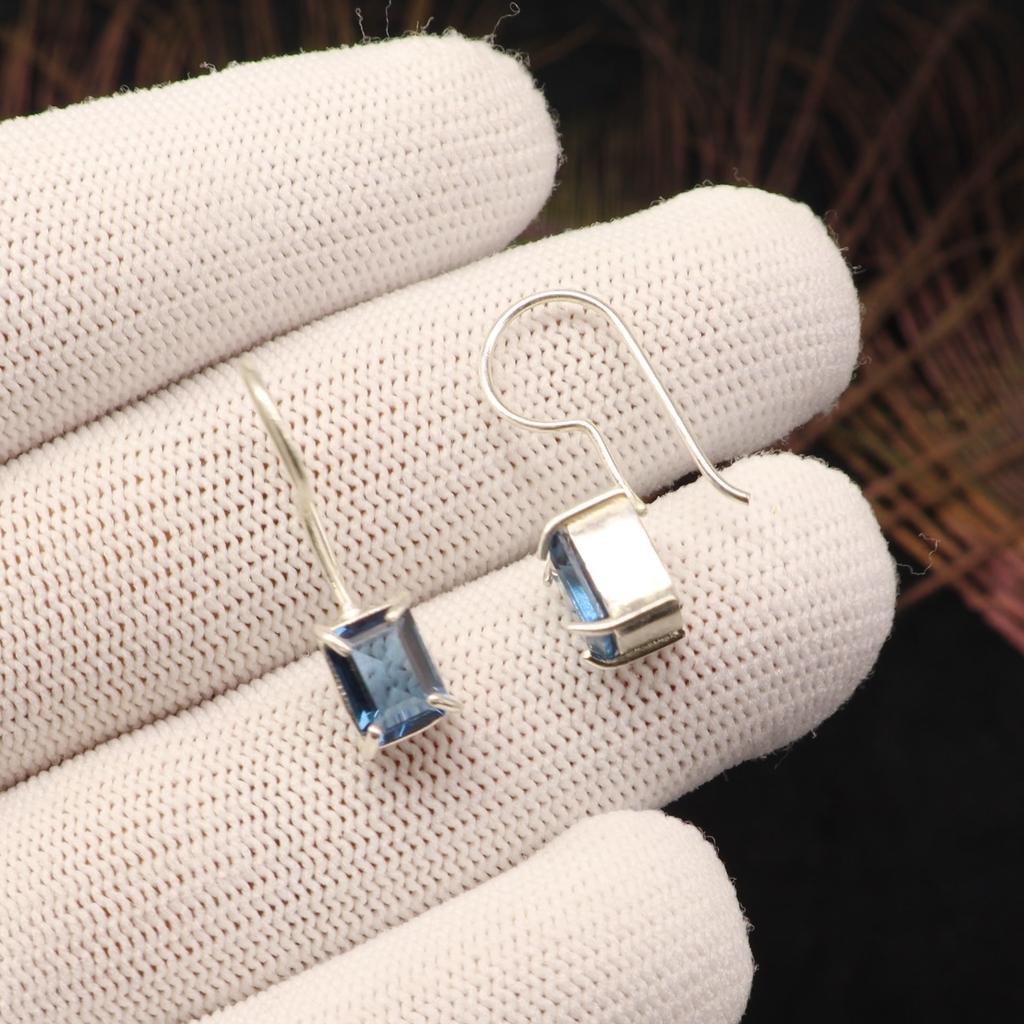 London Blue Topas Edelstein 925 Sterling Silber Schmuck Handgefertigter Ohrring 1" Jahrestagsgeschenk für Ehefrau EE-180-5