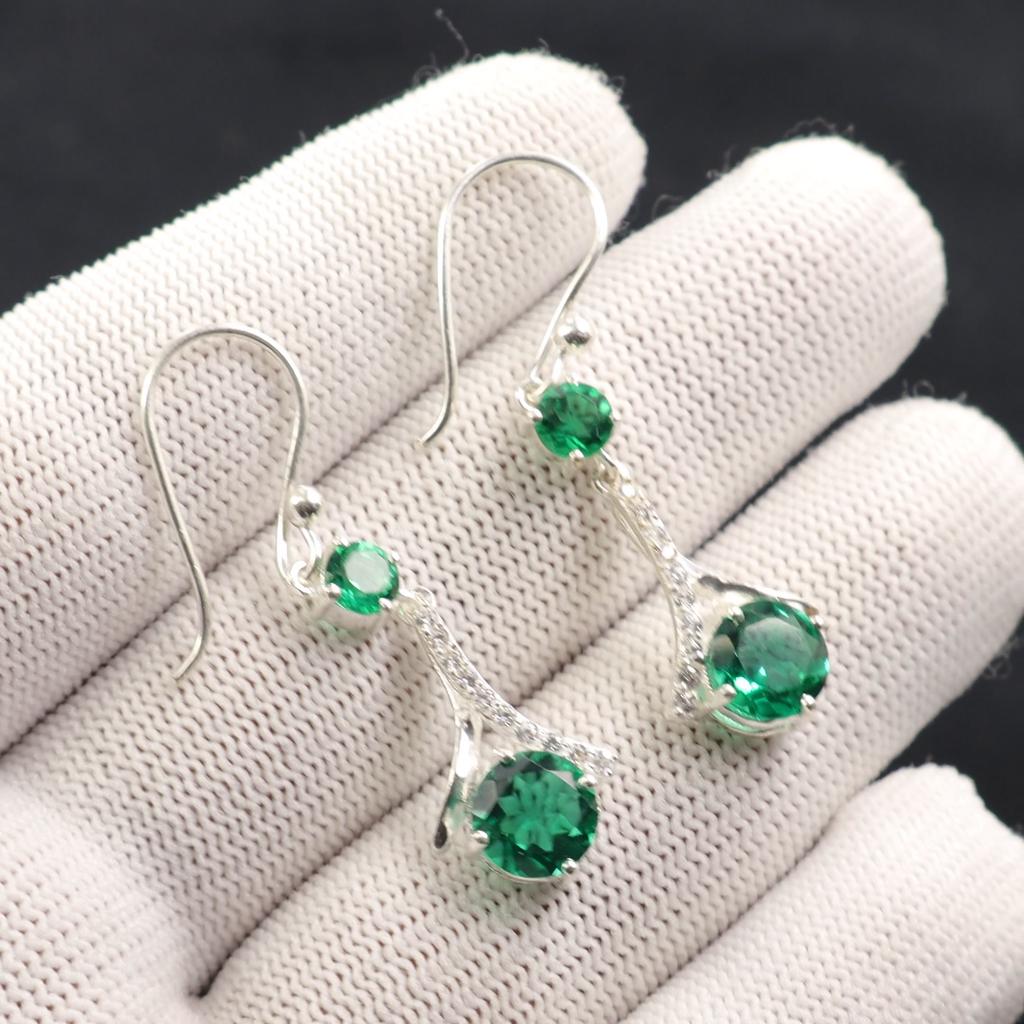 Pietra preziosa di Diopside Cromifero Gioielli in Argento Massiccio 925 Zircone Orecchini da Sposa 1.84" CZE-9-5