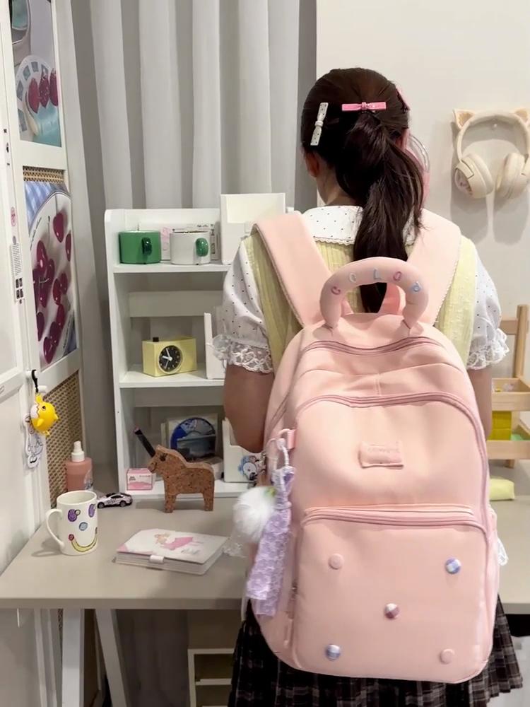 Cute Light Blue Backpack with Padded Top Handle Front Zipper Pocket Adjustable Straps Casual School Bag
