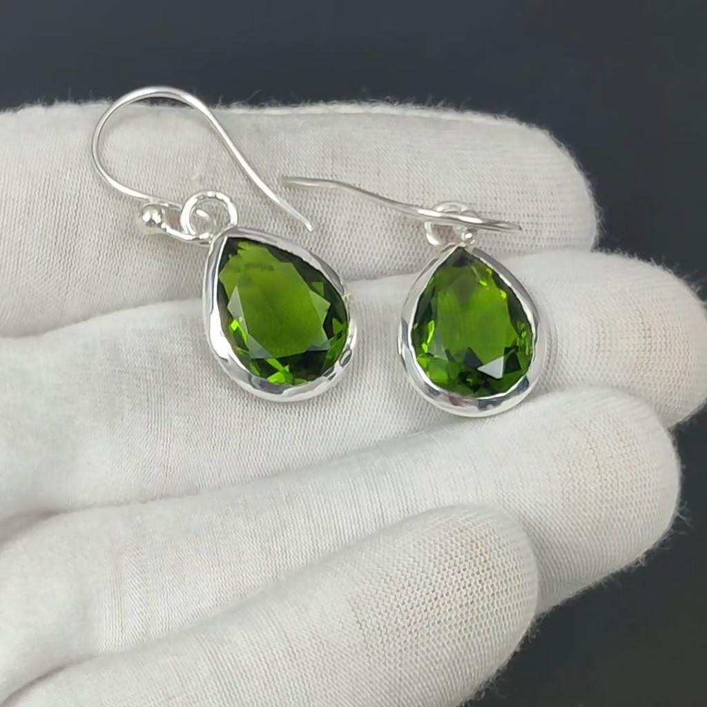 Peridot Earring, 925 Sterling Silver Earring Beautiful Gemstone Cabochon Stone Earring Birthday Peridot Earring Gift For Her For Women