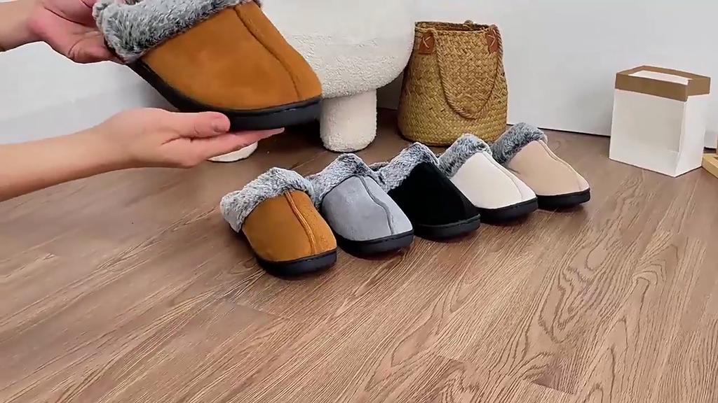 Winter Hairy Slippers for Home Use, Anti Slip and Warm Cotton Slippers, Faded Fur Mouth, Thick Sole, Couple Style Cotton Slippers