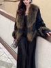 Fur Mid-length Whole Leather Rabbit Fur Coat White Goose Down Lining Raccoon Fur Collar New Autumn and Winter Coat