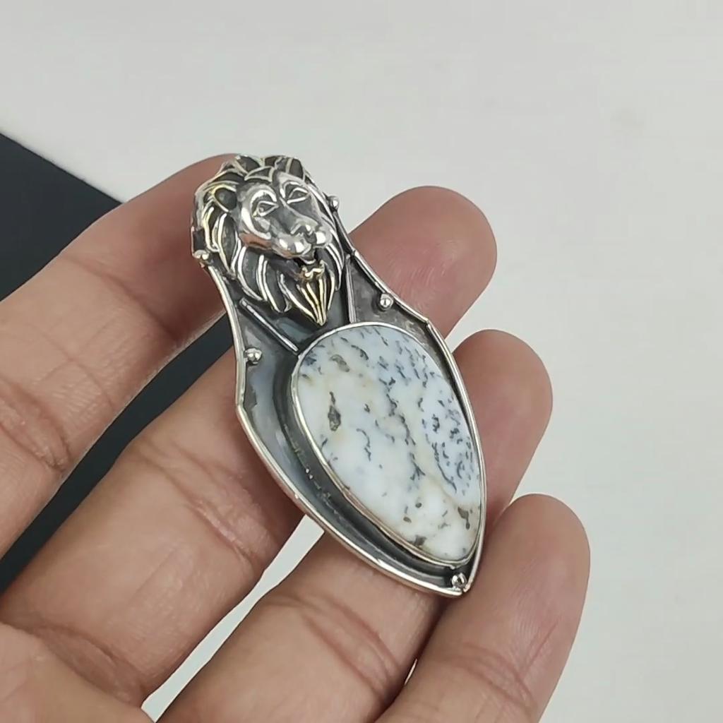 Natural Dendrite Opal Gemstone Pendant 925 Sterling Silver- Handmade Design, Everyday Wear Jewelry, Unique Dendrite Opal Pendant Father's Day Gifts
