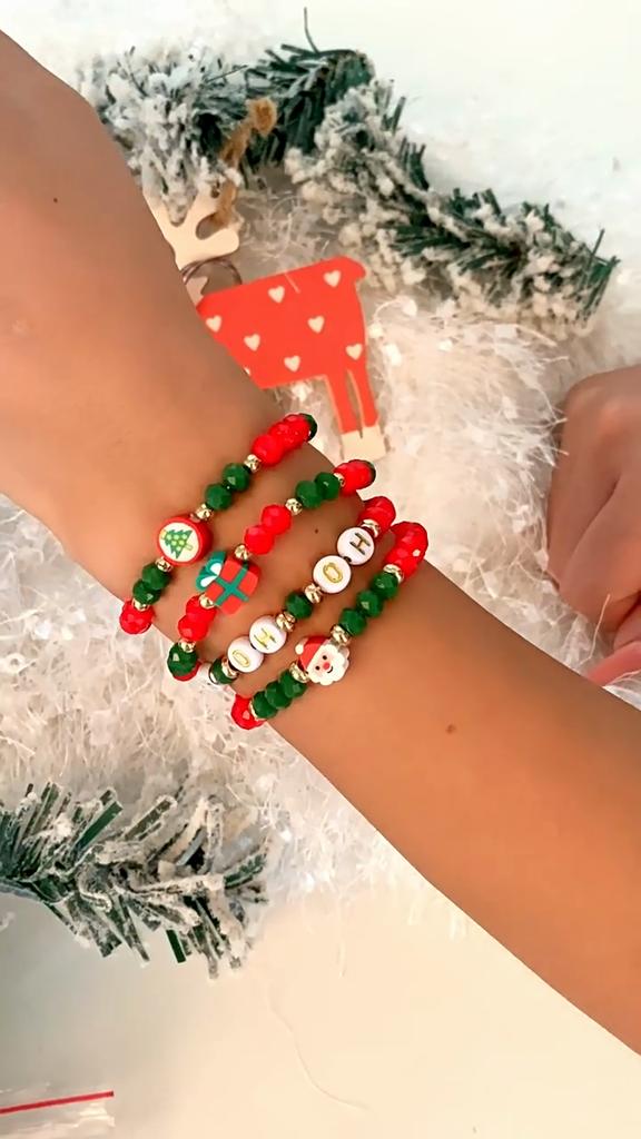 Cute Christmas Series Snowflake Tree Pendant Crystal Bracelet Women CCB Beads Adjustable Thread Rope Bracelet