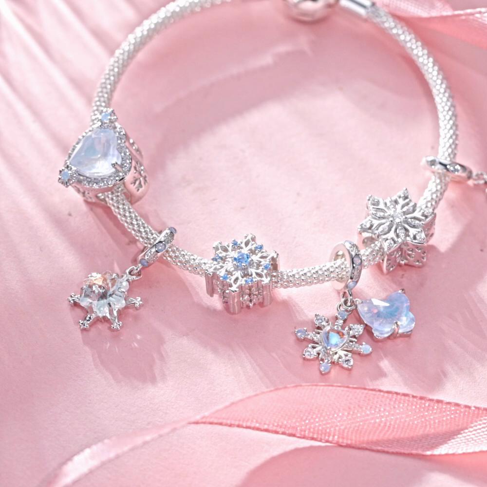 WOSTU 925 Sterling Sølv Smeltende Is Snøkrystall Anheng Blå Opal Kjærlighetshjerte Regnbue Charm Passer Original Armbånd DIY Vintergave