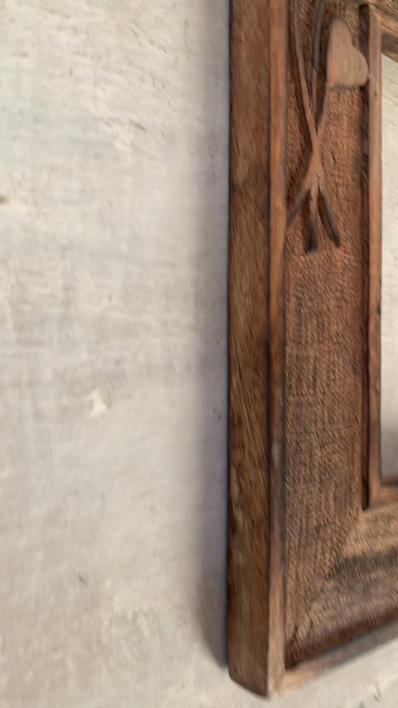 Rustic Wooden Double Photo Frame Carved Hearts | Romantic Wall Decor