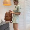 Contrast Color Women Soft Leather Tassel Backpack Simple Outdoor Travel Backpack