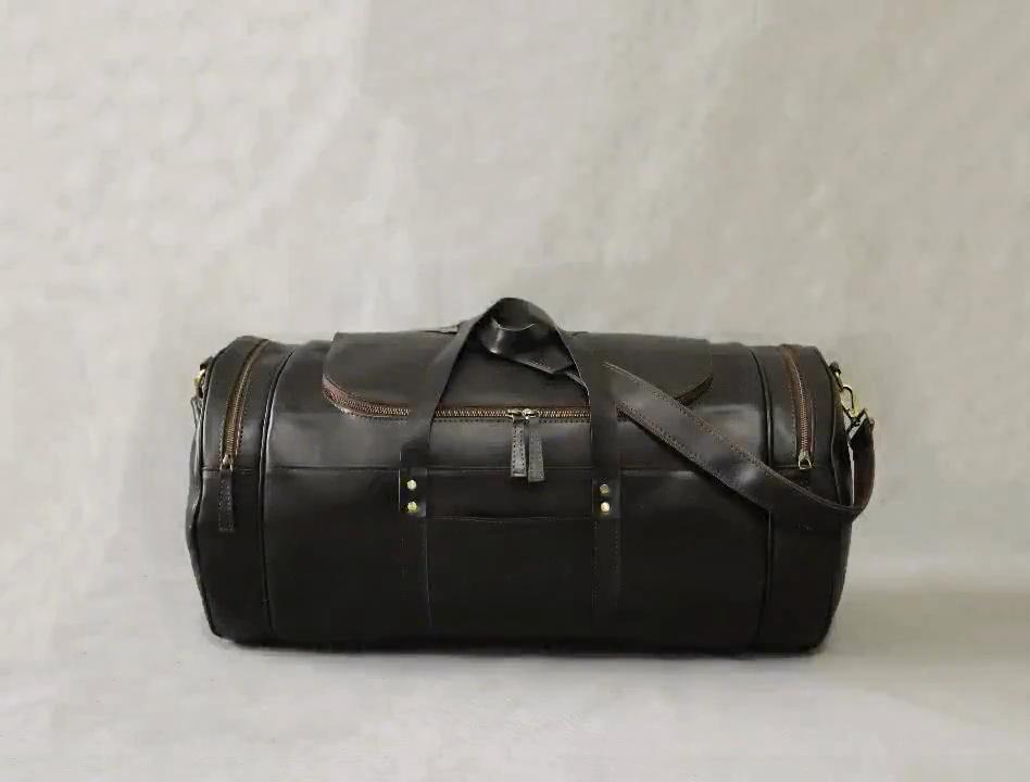 Handmade Buffalo Leather Duffle Bag: Full Grain Travel Gym Holdall