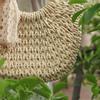 Women Cute Ribbon Straw Bags Summer Handmade Half Moon Beach Wild Totes Handbags
