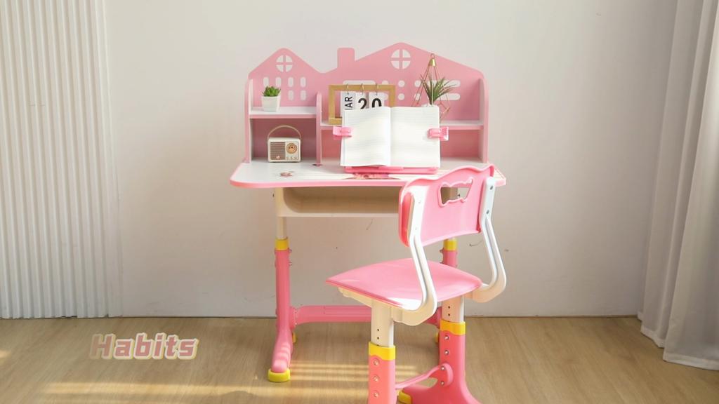 2Pcs/Set Multi Bookstand Widened Desktop Desk Chair Set Cartoon Pattern Kids Adjustable Height Study Drawer Table with Chair Set