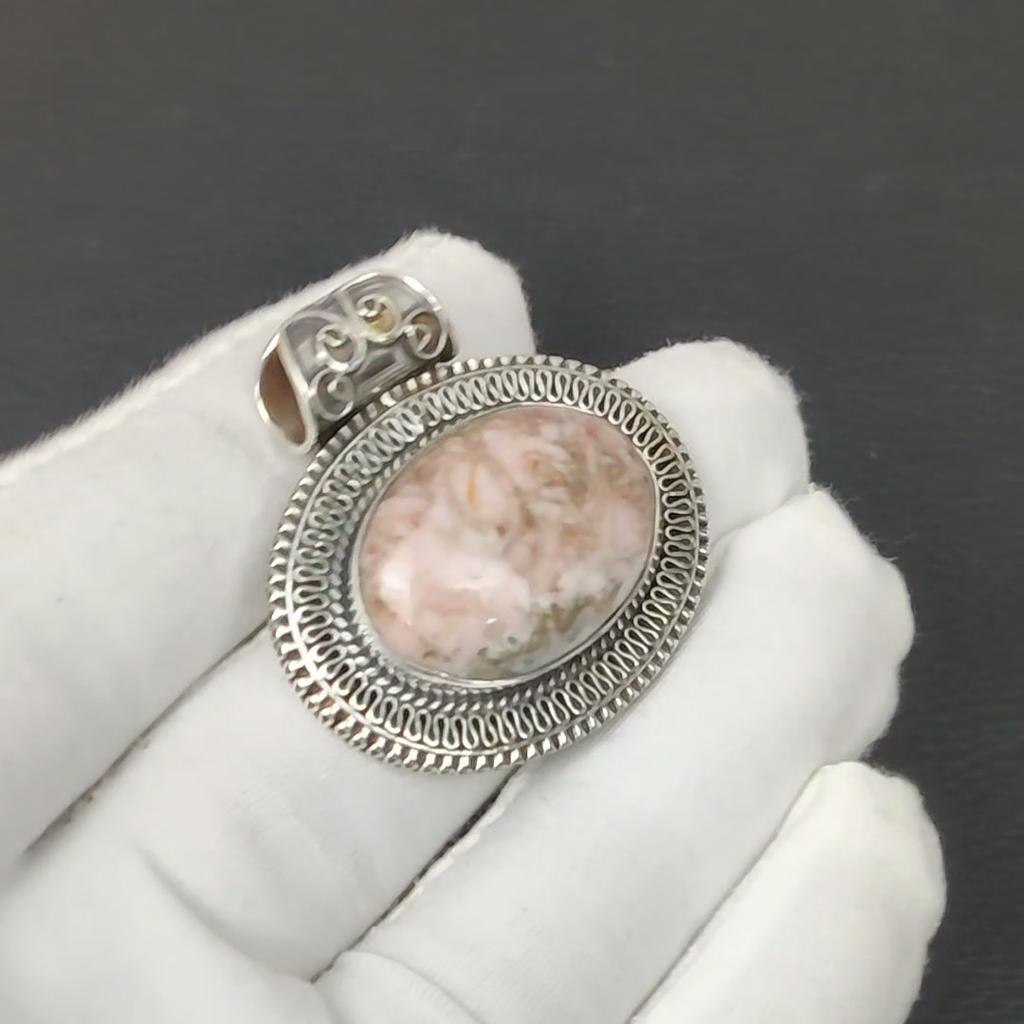 Natural Rhodochrosite Gemstone Silver Pendant in 925 Sterling Silver- Handmade Design, Everyday Wear Jewelry, Antique Pendant Wadding Gifts