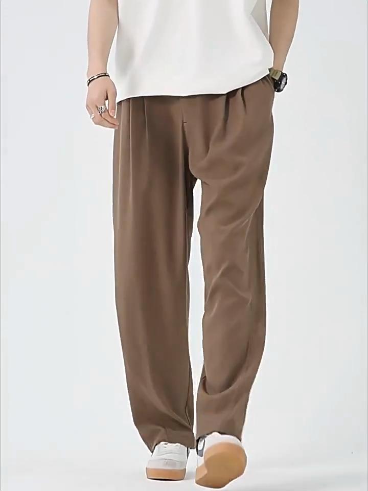Herren Braune Anzüge Hosen Blazer Gerade Hosen Sommerkleidung Hosen Lässige Eisseidenhosen