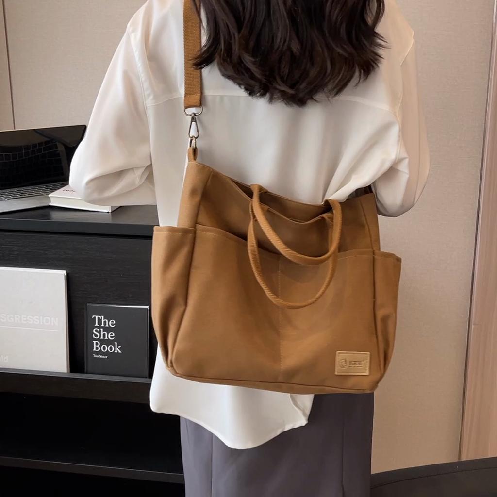 Vintage Large Capacity Tote Bag, Retro Canvas Shoulder Bag, Women's Casual Handbag