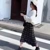 Saias de lã xadrez vintage femininas, saia longa com borlas elegantes, estilo coreano, estilo harajuku, cintura alta, saia midi solta
