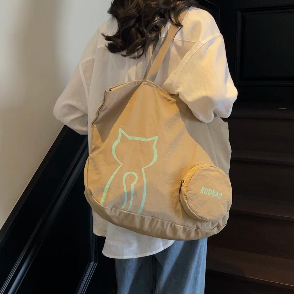 Cat Print Large Capacity Tote Bag Women's Foldable Shoulder Bag