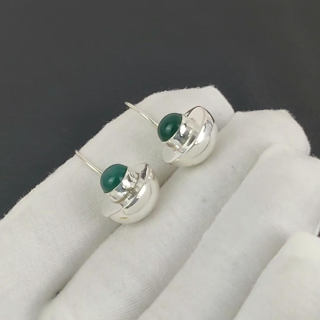 Lindos Brincos de Gema de Ônix Verde, Brinco de Prata de Lei 925, Joias de Prata Boho Feitas à Mão Brincos Pendentes, Presente de Aniversário