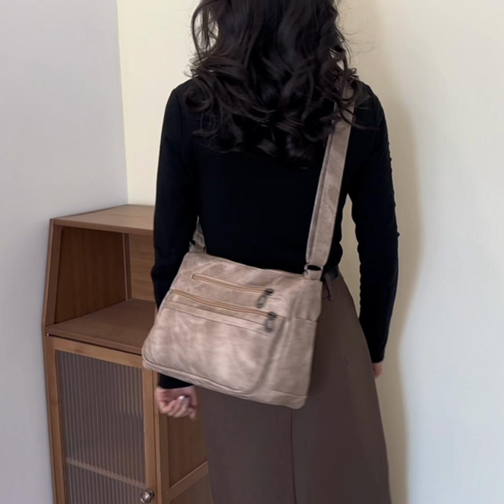 Retro Crossbody Bag For Women, Multi Pockets Shoulder Bag, Soft PU Leather Messenger Bag Handbag Purse