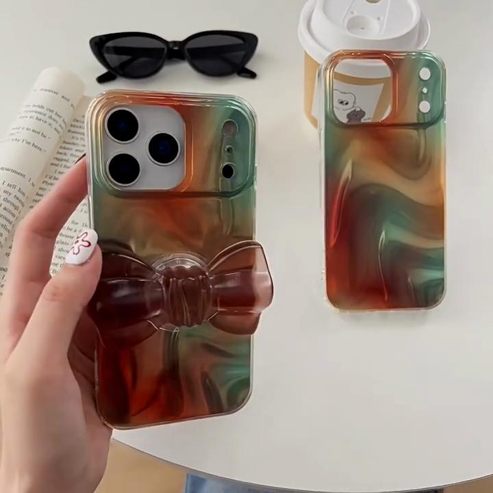 Fashion Simple Orange Green Color Smudging Silk Satin Texture Glossy Phone Case Suitable for iPhone 17 Pro 16 15 14 13 Pro Max