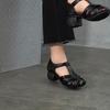 Johnature Genuine Leather Retro Round Toe Middle Heel Sandals Versatile Comfortable Thick Heel Women's Shoes