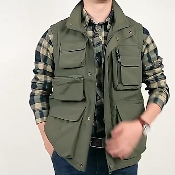 Outdoor Vest Multiple Pockets Loose Solid Color Sleeveless Soft Waterproof Breathable Plus Size Outdoor Waistcoat for Trip