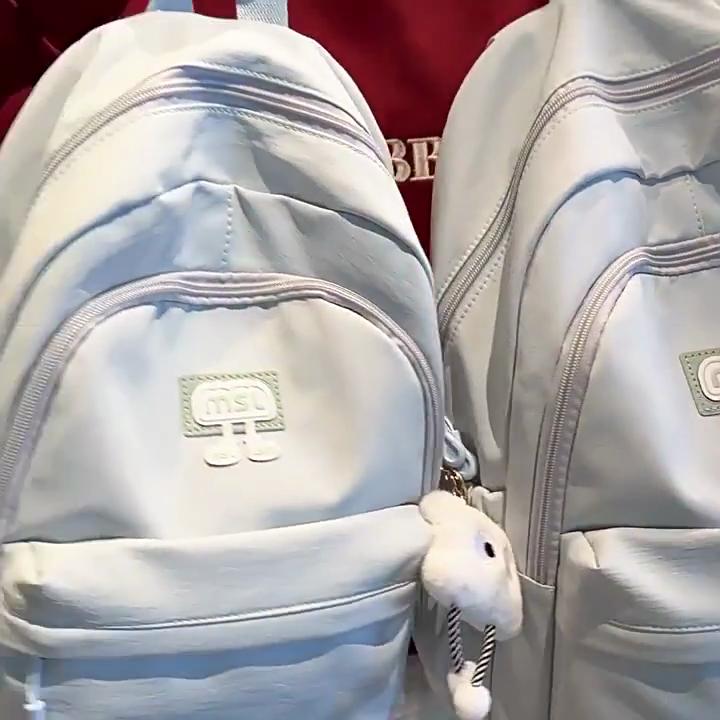 Solid Color Letter Decoration Student Backpack With Plush Pendant For School Use