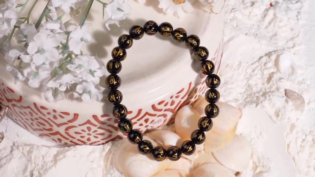 Black Mantra Bracelet with Golden, Spiritual Protection & Energy, Bracelet Gold Beads for Luck and Focus, Mantra Energy Bracelet