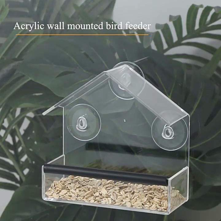Vogelfutterspender, Acryl, transparentes Fenster, Vogelfutterschale, Vogelhäuschen, Futterspender für Haustiere, Saugnapf-Installation, Haustyp, Futterspender, transparenter Vogelkäfig