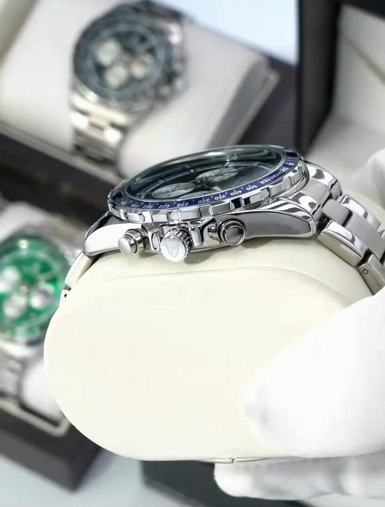 Mens Watches Multifunctional Chronograph Watch For Men 30M Waterproof Luminous Moon Phase Quartz Wristwatches Box