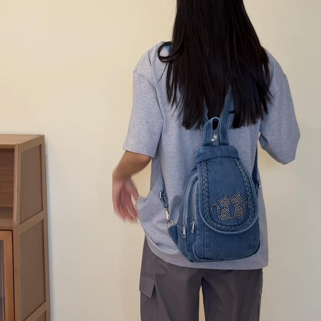 Zaino Borsa a Tracolla da Donna Borsa da Petto Multiuso Zaino in Denim All-match