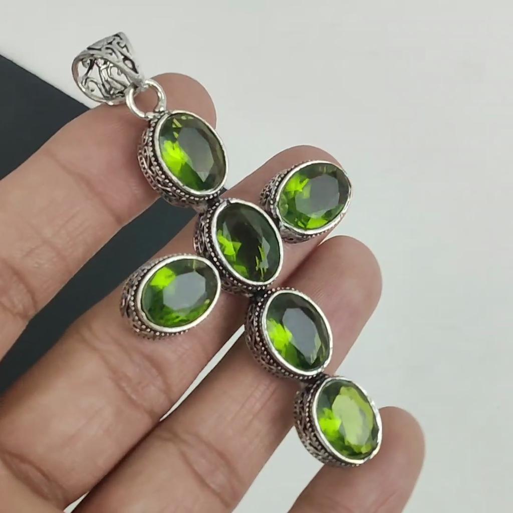 Beautiful Peridot Gemstone Pendant 925 Sterling Silver- Handmade Cross Design, Everyday Wear Jewelry, Unique Peridot Pendant Father's Day Gifts