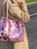 Yogodlns New Shiny Sequins Women's Shoulder Shopping Bag Glitter Handbag Large Capacity Clutch Purse Fashion Party Accessory for Ladies