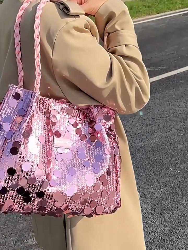 Yogodlns New Shiny Sequins Women's Shoulder Shopping Bag Glitter Handbag Large Capacity Clutch Purse Fashion Party Accessory for Ladies