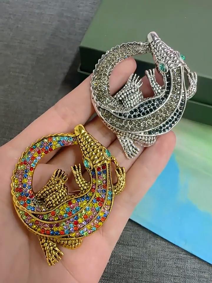Premium Animal Crocodile Brooch Men's Clothing Accessories Metal Diamond Pin Wholesale Accessories Women's Bag Decoration