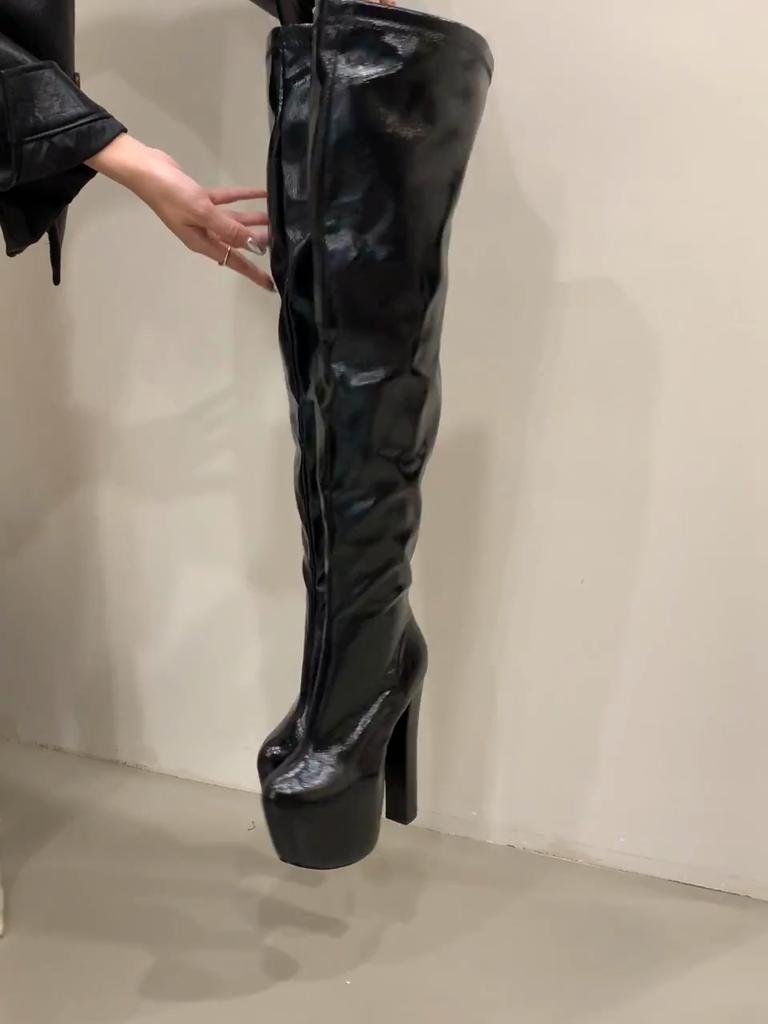 Eilyken Large Size 45 Round Toe Square High Heels Zipper Women Over-the-Knee Boots Punk Style Platform Autumn Winter Shoes