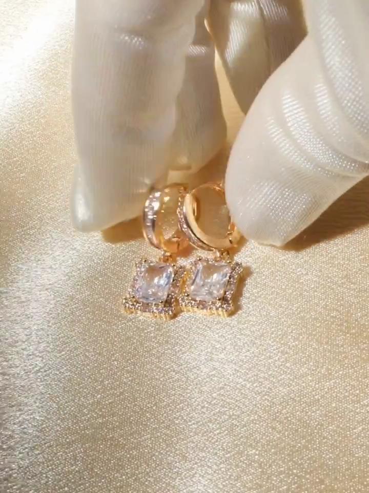 Fashion Square Dangle Earrings for Women Zirconia Earring Jewelry Wedding Party Accessories