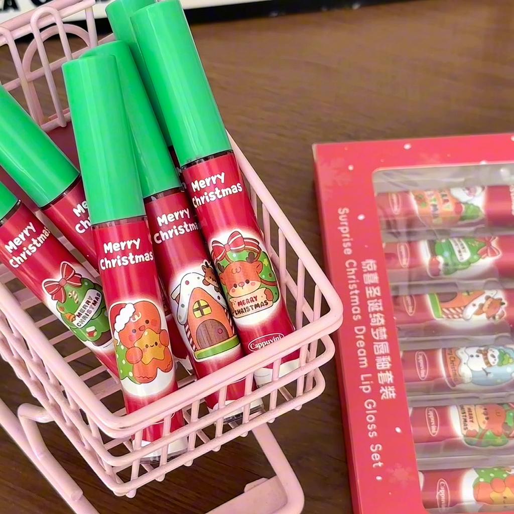 Cappuvini Christmas Surprise 6 Piece Liquid Lipstick Gift Set Matte Velvet Long Wearing Festive Colors Holiday Party Present 12g