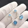 Swiss Blue Topaz Gemstone 925 Stamped Silver Jewelry Zircon Long Earrings 1.84" CZE-9-6