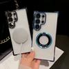 Luxury Plating Magnetic Wireless Charge Case For Samsung S24 Ultra S23 FE S22 Plus S21 S20 Note 20 Clear Lens Protection Cover