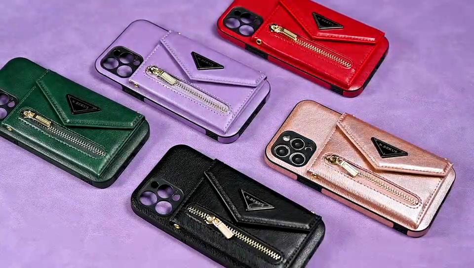 Portafoglio con Cordoncino e Cerniera Custodia per Telefono per iPhone 17 Pro Max 16 Plus 15 14 13 12 11 X XS XR 8 Samsung S25 Ultra S24 FE S22 S21 S20 Portamonete in Pelle Copertura per Carte