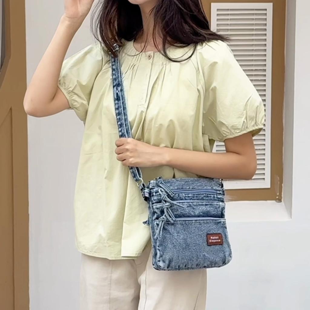 Vintage Denim Bag Women's Multi-Layer Crossbody Mobile Phone Bag Shoulder Bag