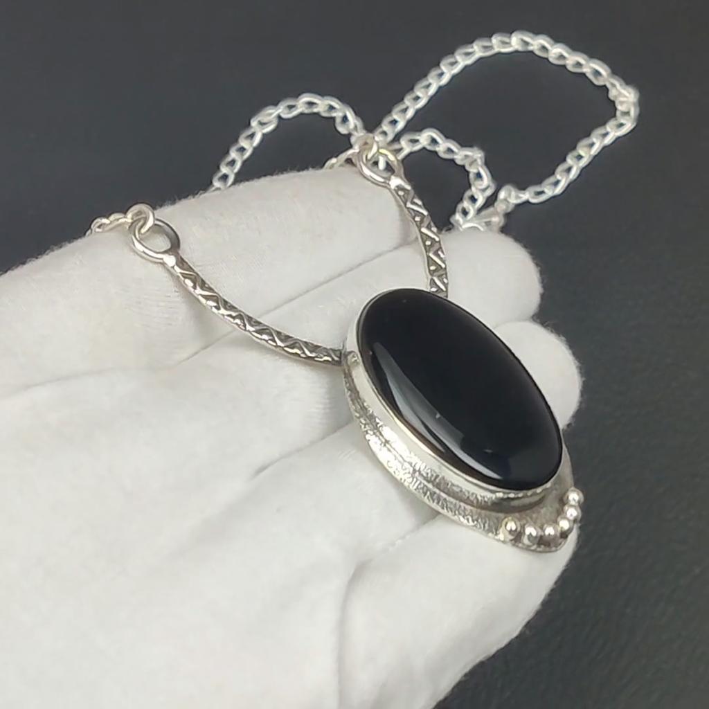 Colier onix negru, piatră prețioasă onix negru, colier din argint 925, bijuterii onix negru natural pentru femei, colier onix negru pentru cadouri