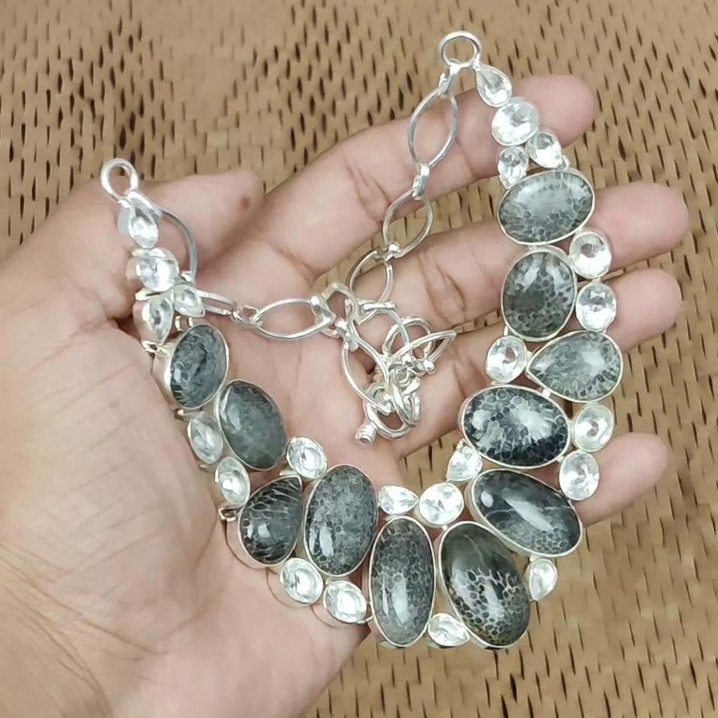Gift For Her 925 Silver Natural Stingray Coral Chain Adjustable Necklace