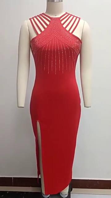 Women's Temperament Diamond Split Package Hip Gown Dress Nightclub Dinner Dress