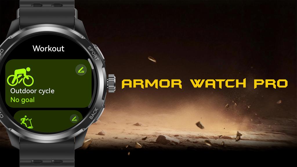 Ulefone Ceas inteligent impermeabil Armor Watch Pro, Afișaj AMOLED de 1,5", GPS încorporat, Monitor de ritm cardiac, Ceas inteligent sportiv pentru bărbați și femei