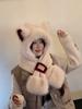 Plush Cute Fox Ear Hat Scarf One-piece Women's Autumn and Winter Hooded Scarf for Cycling and Keeping Warm