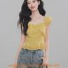 Short Sleeveless French Vintage Blouse With 3d Pattern For Summer Casual Wear