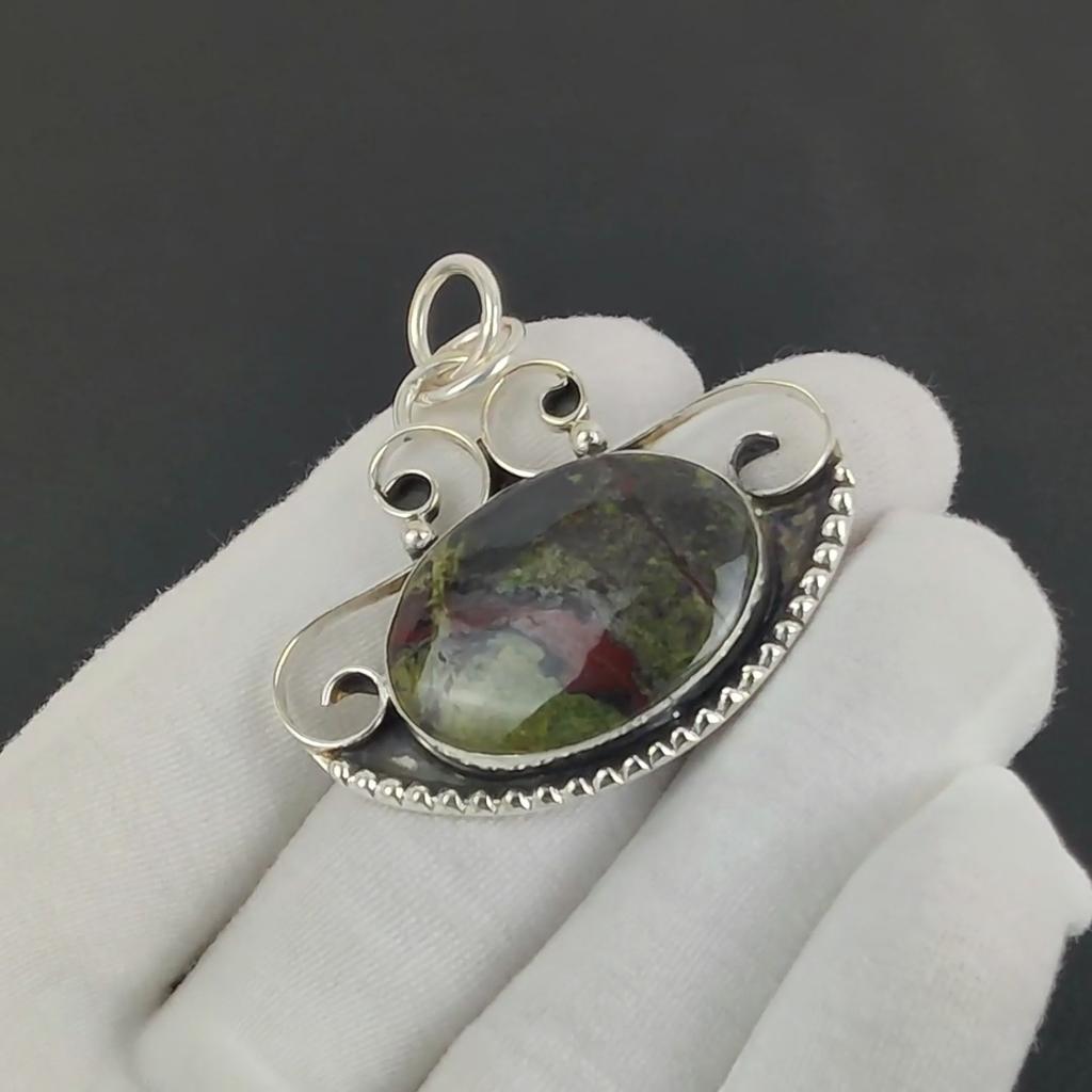Natural Dragon Blood Jasper Gemstone Silver Pendant In 925 Sterling Silver - Handmade Design, Everyday Wear Jewelry Engagement Gift