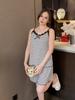 Summer Pajamas Set with Chest Pad Women Homewear plus size 4XL 5XL Sexy stripe Lace Sling Tops and Shorts 2 Pieces Set Sleepwear