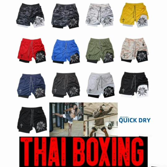 Muay Thai Kick Boxing MMA Shorts Cross Christian God Men Women Unisex Double Layer Quick Dry Breathable Sport Gym Fitness Workout